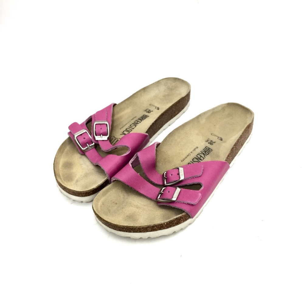 Birkenstock Pink Leather Flat Sandals
